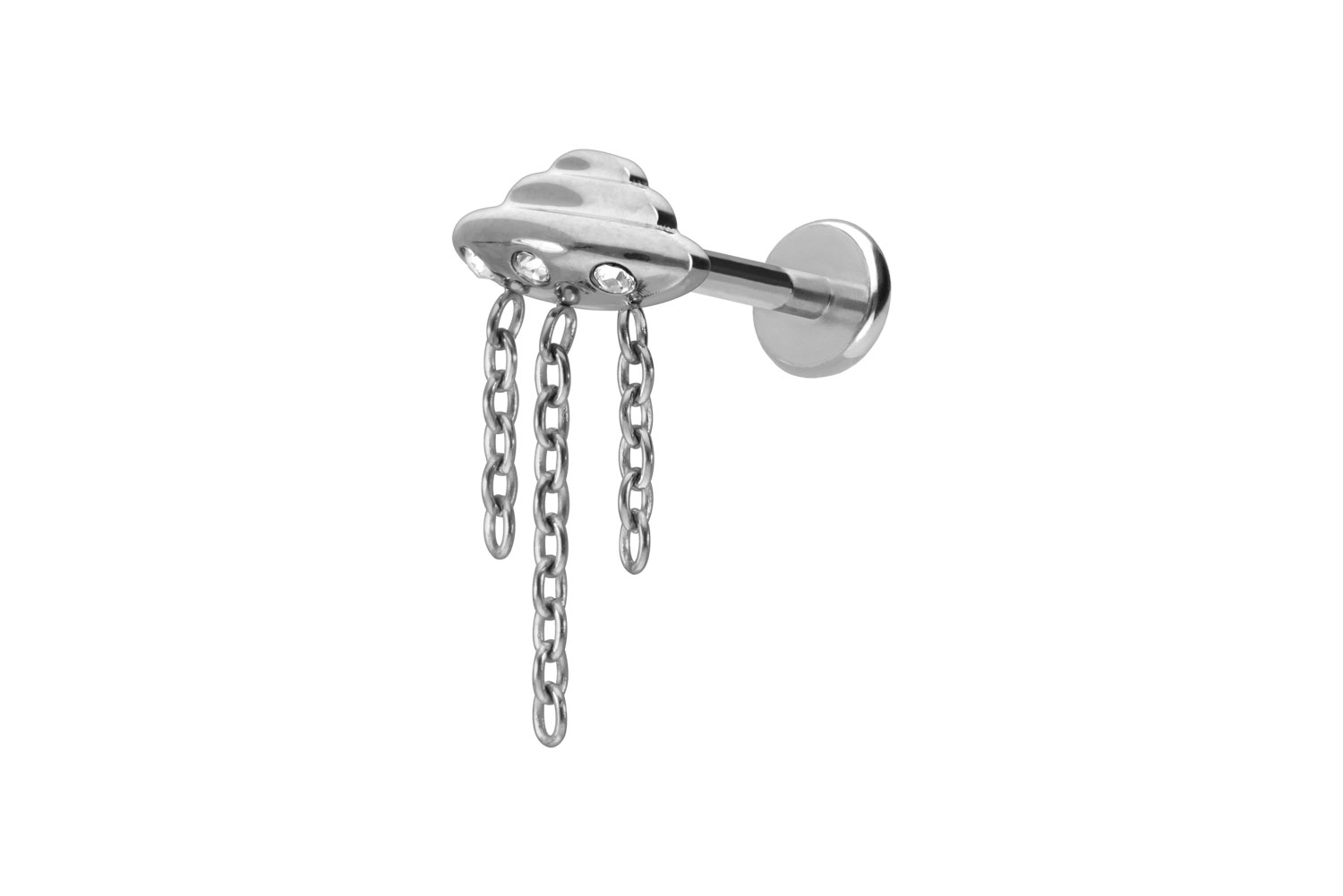 Titan Labret Piercing mit Push Fit UFO + KETTE + KRISTALLE